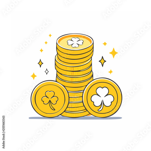 Stack of gold coins with shamrock symbols