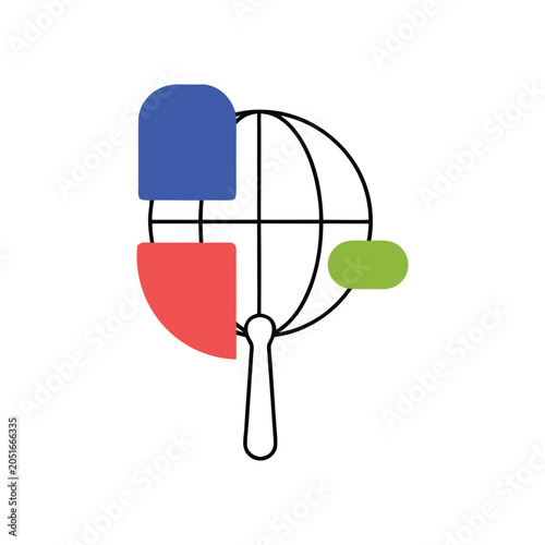 Portable Hand Fan Line Icon with Color Accents