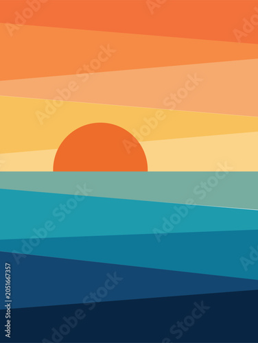 Vibrant sunset over calm ocean waves on a serene tropical evening