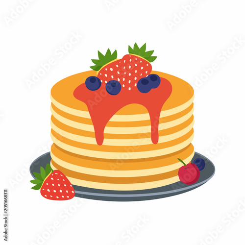 Stack of Pancakes with Berries and Syrup