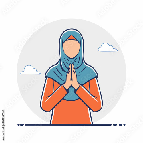 Woman in Hijab Praying or Greeting
