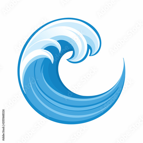 Stylized blue wave icon on white background