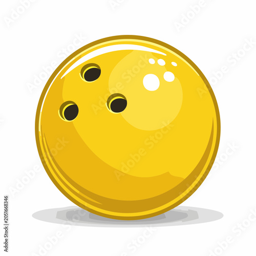 Yellow bowling ball with three finger holes on white background