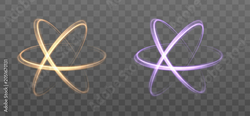 Cuadro en lienzo The Abstract Atomic Structure set includes light swirl effects created by a moving light source on a transparent background