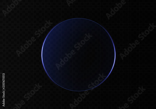 Konstfotografi Blue neon glass frame with glossy highlights and luminous edges