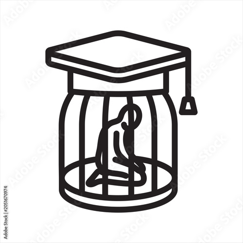 Student Loan Burden Line Icon - Education Debt Anxiety