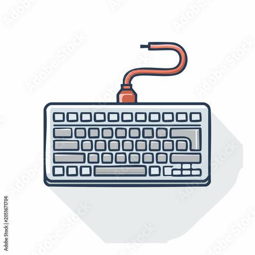 Stylized Illustration of a Computer Keyboard with a Red Cable