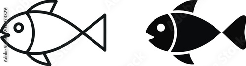 Fish Icons Isolated as Vector Illustrations for Seafood, Marine Life, Aquatic Themes, and Food Industry Designs