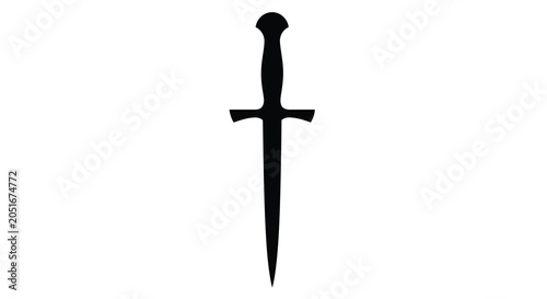 Vászonkép Medieval dagger with ornate hilt black silhouette
