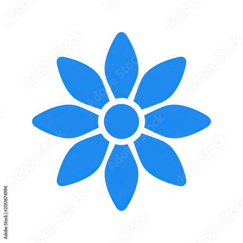 Blue flower icon with six petals and white center design