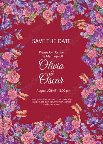 Elegant and romantic floral wedding invitation