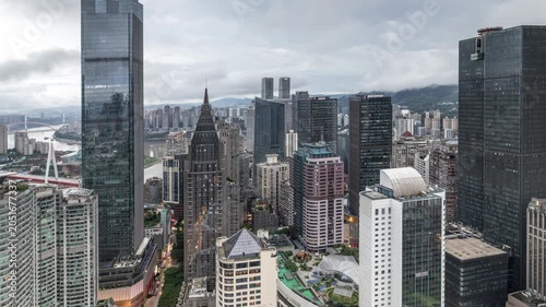 Chongqing cyberpunk city skyline with river