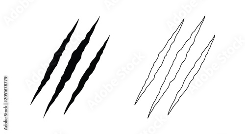 Tableau sur toile Claw marks in two styles black fill and line art silhouette