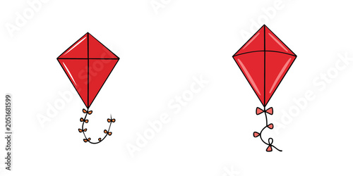 Red Kite Set with Ribbons and Leafy Tail Decorations