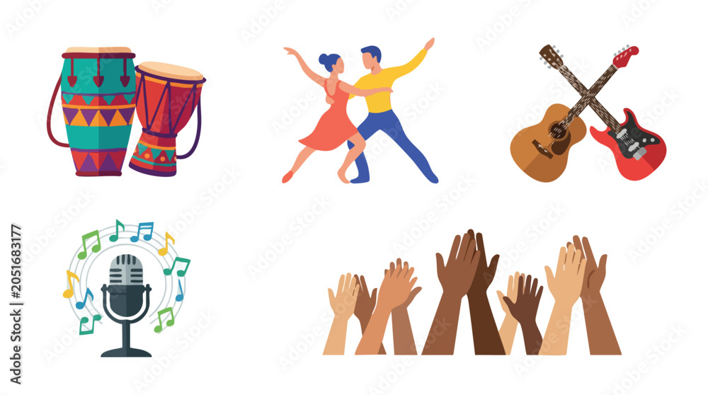 Fototapeta premium Collection of Music and Dance Icons with Diverse People.