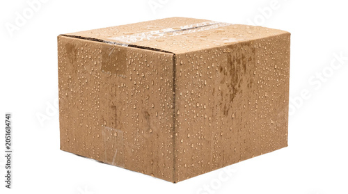 Cardboard Box, Water Droplets, Corrugated cardboard box covered with water droplets, isolated on transparent background