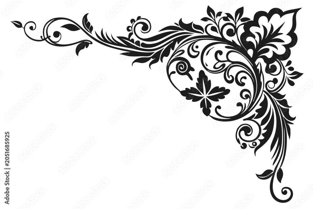 Fototapeta premium a filigree heraldic crest calligraphic motif floral silhouette line art vector illustration