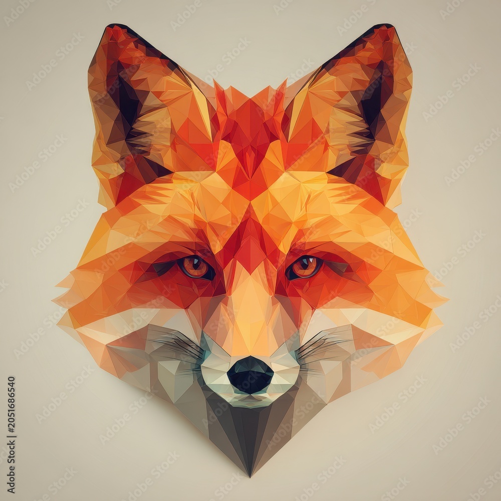 Obraz premium Minimalist Polygon Fox Logo: Angular Fox Face with Gradient Glow