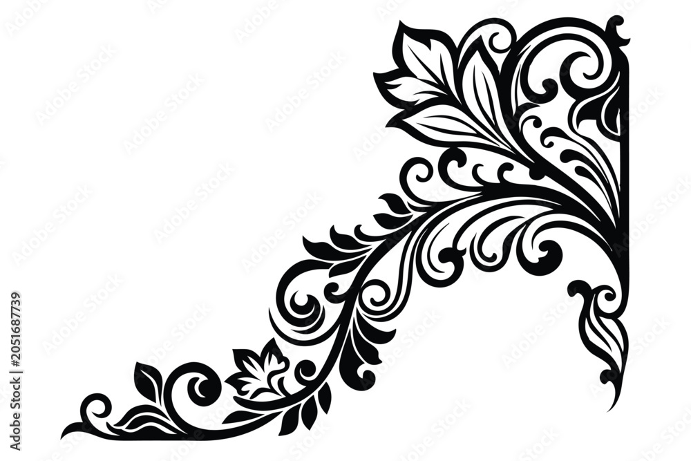 Fototapeta premium a filigree heraldic crest calligraphic motif floral silhouette line art vector illustration