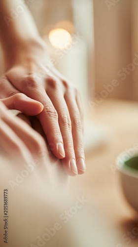 Close-up of a calming foot massage with gentle hands illuminated by soft candlelight. Warm tones and careful touch evoke trust, grounding, and serene relaxation.