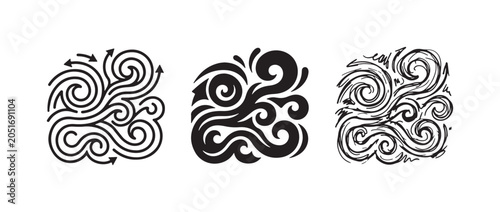 Φωτογραφία Abstract Swirls and Arrows Pattern Icon Set: Outline, Solid Fill, and Hand-Drawn