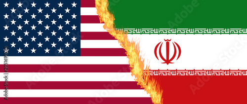 Bild auf Leinwand National flags of USA and Iran Conflict