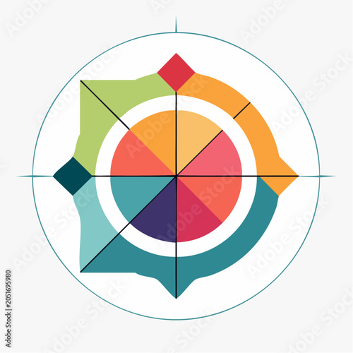 Colorful radar chart with compass rose elements