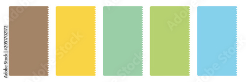 Five vertical rectangles with scalloped edges in pastel colors background border shape