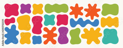 Colorful abstract organic shapes scattered on a light background blobs amorphous