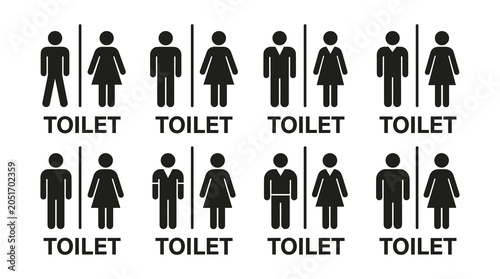 Set of male and female restroom toilet sign icons with restroom bathroom facility washroom