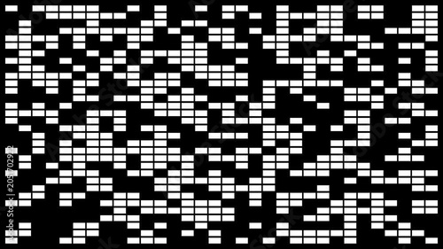 Abstract White Rectangle Blocks Appearing on Black Background, Widescreen Digital Animation Loop, ideal for abstract animation, vibrant data visualization, and modern design projects.