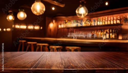 wooden desk of bar and free space for your decoration