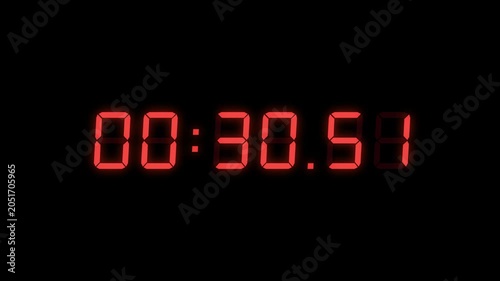 6 Digits Red Digital Countdown Timer Starting at 00:35:00 (35 seconds) on Black Background, Featuring High-Visibility LED Display. 4K Motion Graphics.