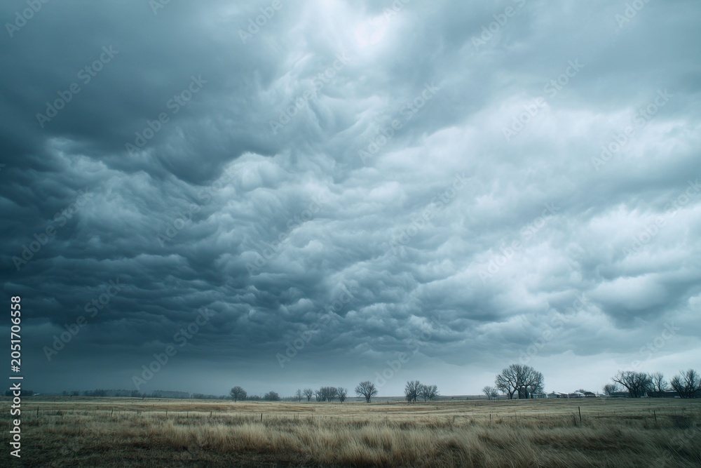 Fototapeta premium Moody atmospheric sky with dense clouds gathering over open landscape