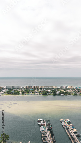 Aerial View of Fort Walton Beach Florida Gulf Coast Condominiums and Emerald Waters