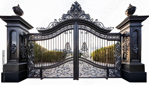 an ornate black wrought iron gate design detailed and imposing perfect for a grand entrance