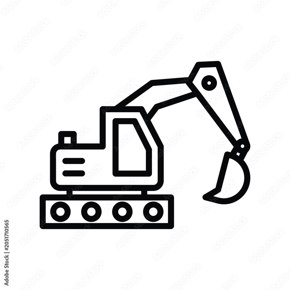Naklejka premium Excavator line icon representing heavy machinery used for digging, earthmoving, demolition, and construction work. Suitable for engineering and industrial projects.