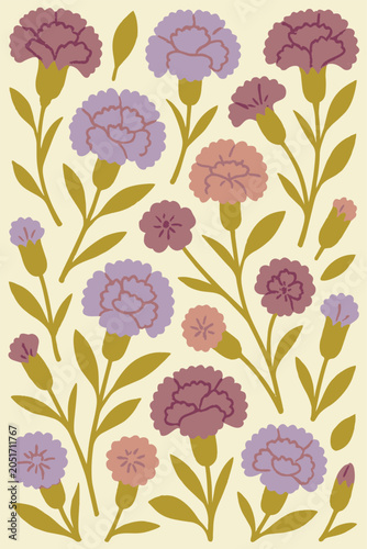 Carnations Floral Seamless Background Nature Illustration Carnation Wallpaper Spring Summer Garden Vector Print Pattern