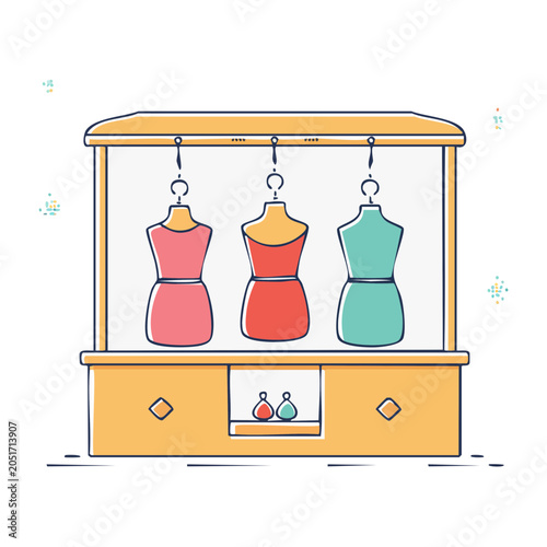 Flat design mannequin display with dresses in a boutique