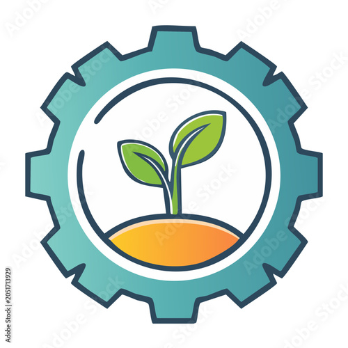 Green sprout growing inside a teal gear icon