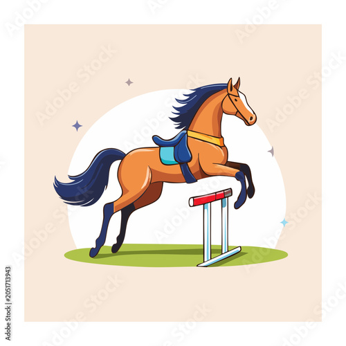 Illustration of a horse jumping over a hurdle