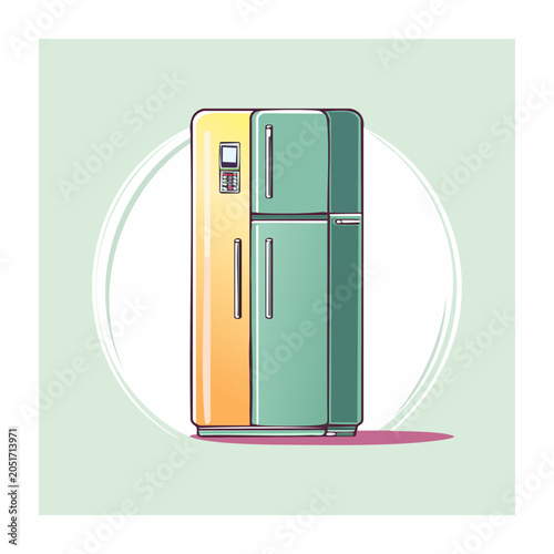 Retro refrigerator illustration in flat design style