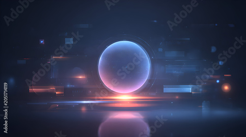 Futuristic glowing sphere with neon technology background
