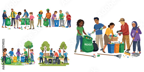 Bild auf Leinwand Diverse Groups of Volunteers Working Together on Community Cleanup and Environme