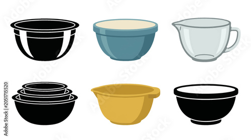 фотографія Professional vector collection featuring  different mixing bowl designs, stainle