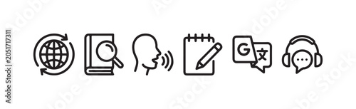 Принти на полотні Language learning and translation line icons