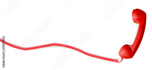 Bild auf Leinwand Red telephone handset with long cord on white background, banner design