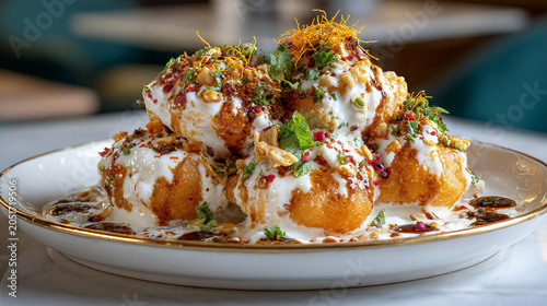 Delicious indian street food dahi puri served on a plate