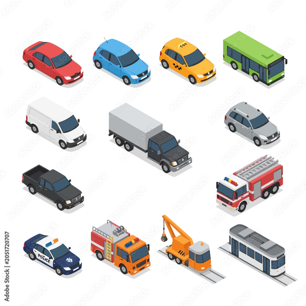 Fototapeta premium Collection of various transportation vehicles.