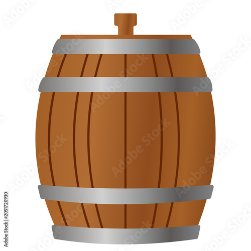 Foto Wooden barrel with metal bands, oktoberfest theme